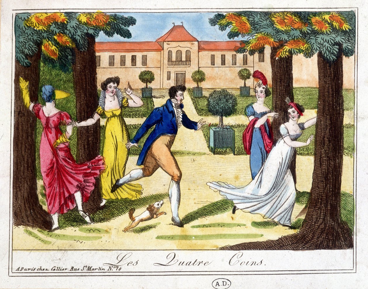 Il gioco dei quattro angoli. Incisione inizio XIX secolo da French School