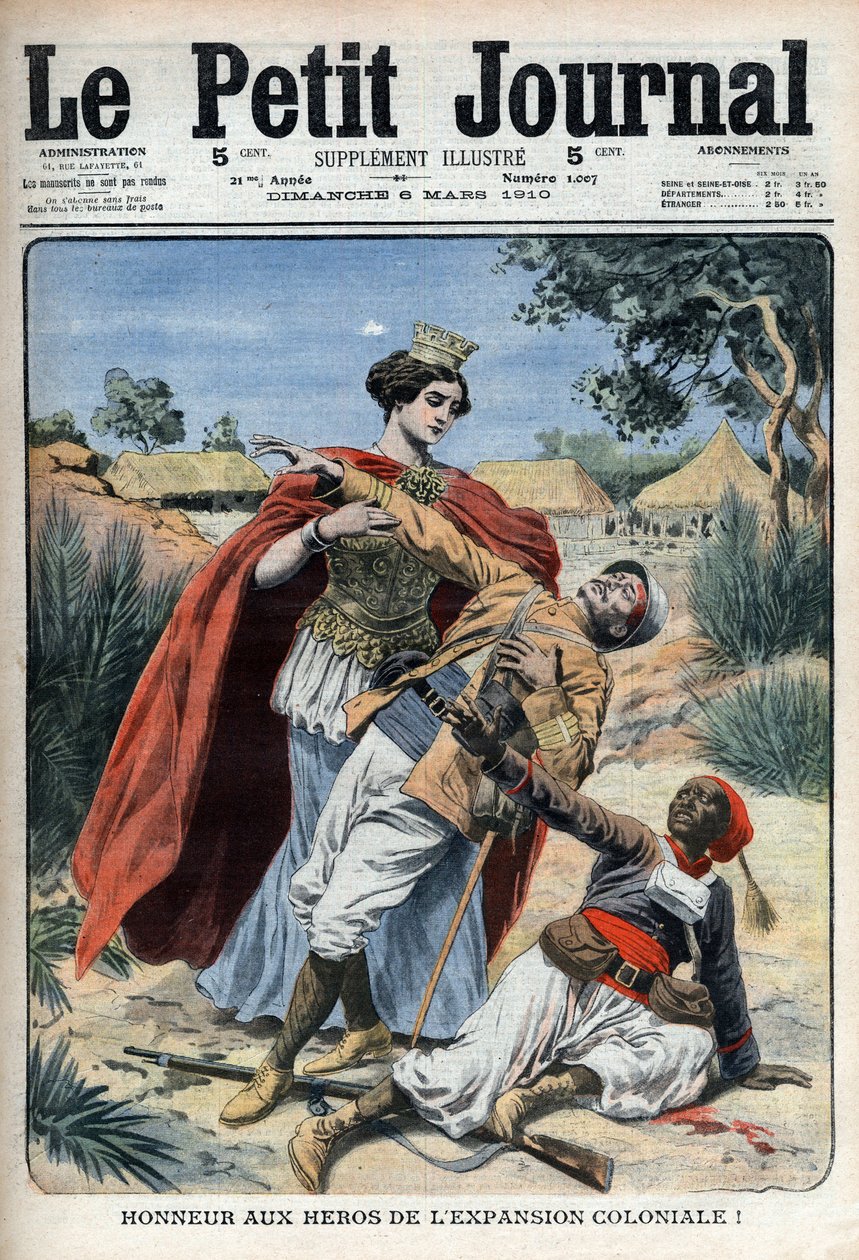 Gli eroi del colonialismo (in Nord Africa) sono onorati incisione allegorica "Le Petit Journal", 6 marzo 1910 (incisione) da French School