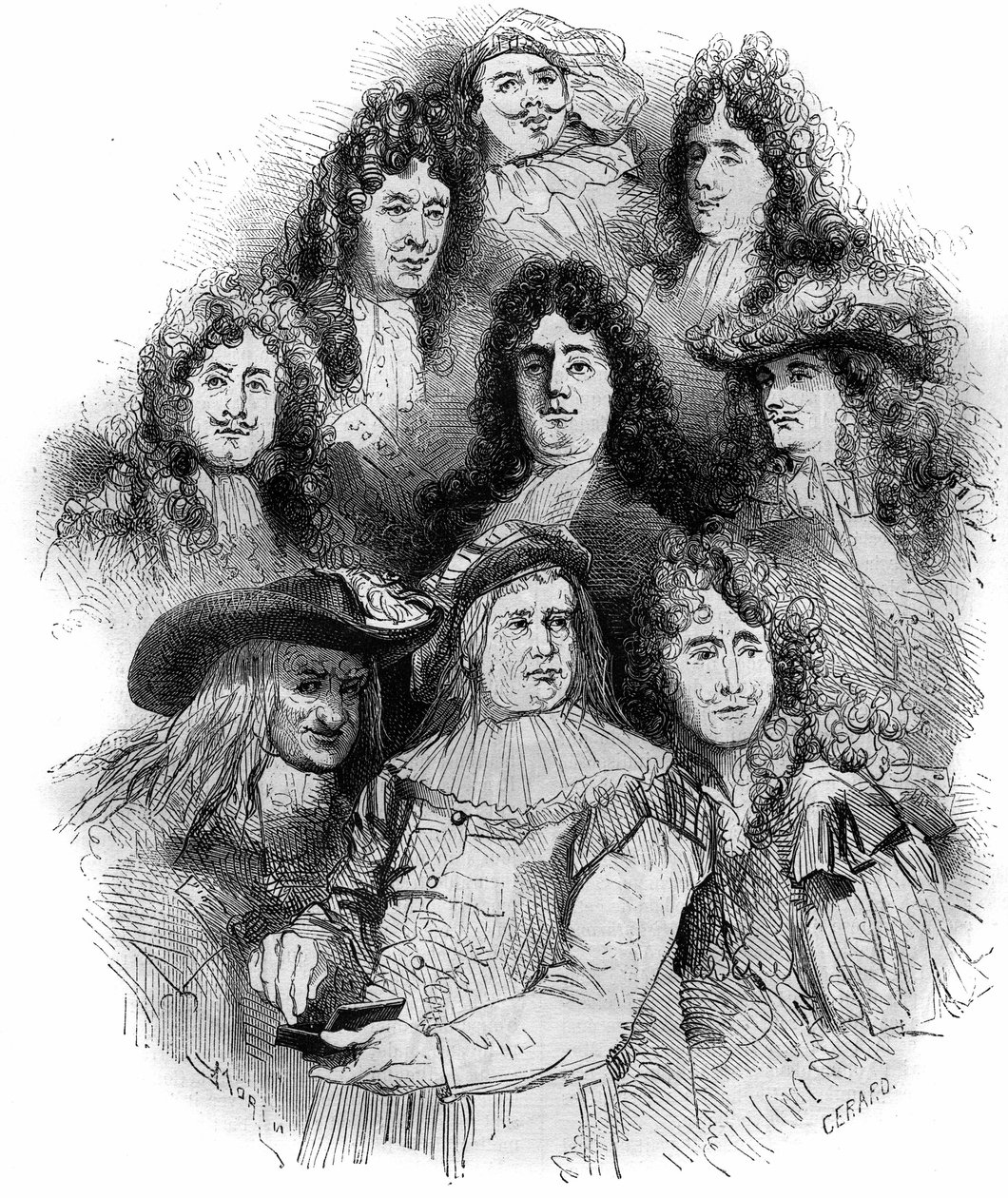 Gli interpreti di Molière alla Comédie Française nel 1862-1863. Dal basso verso l
