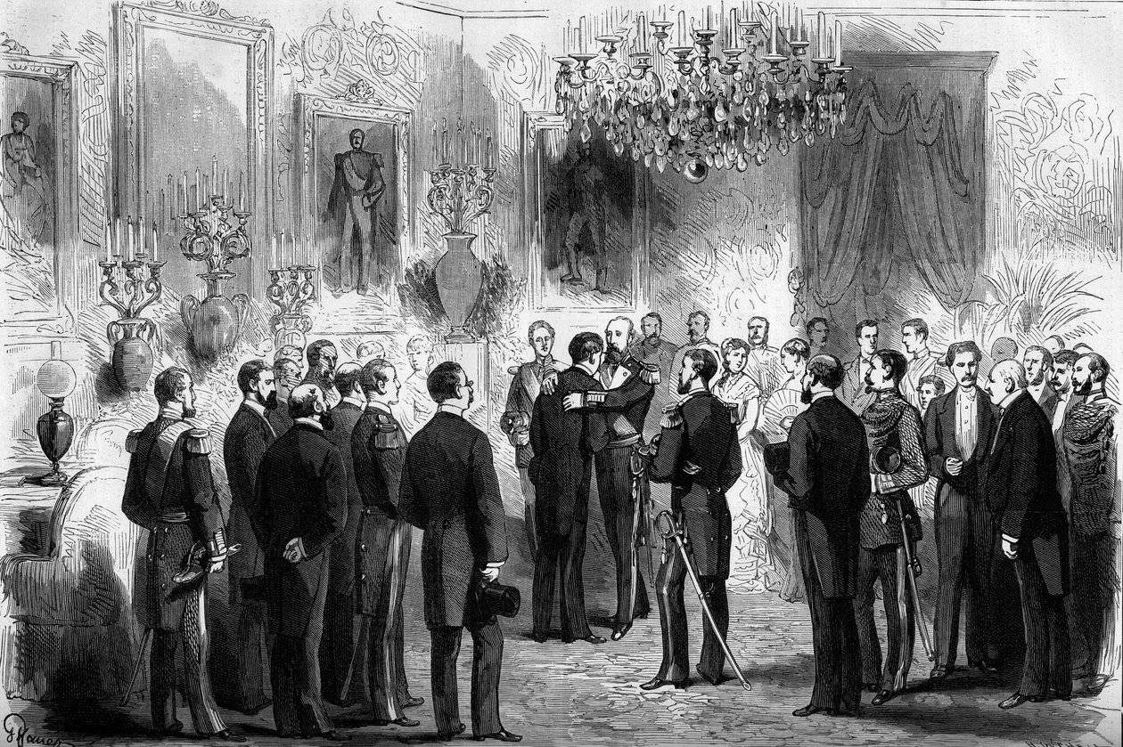 Il re di Svezia Oscar II riceve gli esploratori Nils Adolf Erik Baron Nordenskjold e il tenente Palander al Palazzo Reale di Stoccolma. Nel 1878 Nordenskjold passò dall