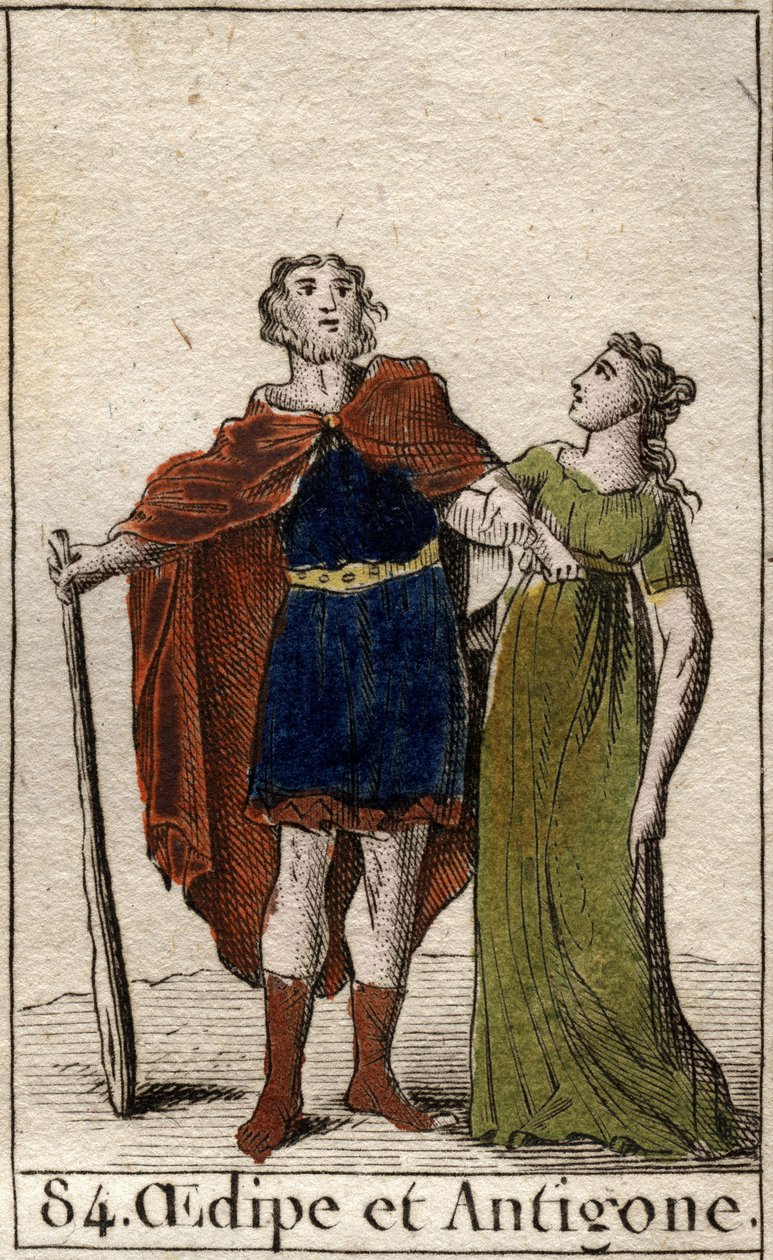 Il re di Tebe Edipo con sua figlia Antigone. Da "Mythologie de la jeunesse" di Pierre Blanchard 1803. da French School