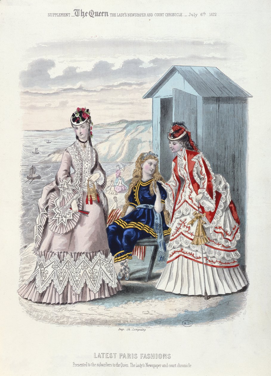 Le ultime mode parigine per la spiaggia e per il nuoto, 1872 da French School