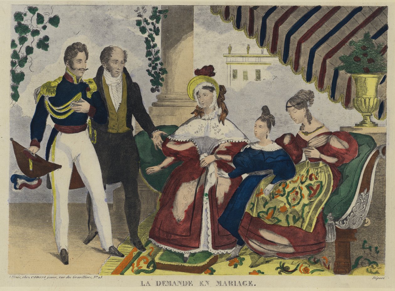 La proposta di matrimonio (litografia a colori) da French School