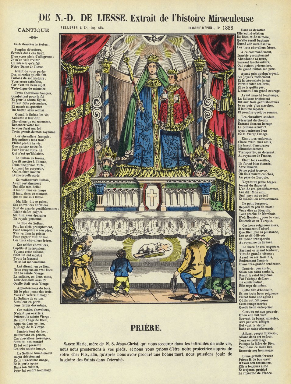 La storia miracolosa di Nostra Signora della Gioia (litografia a colori) da French School
