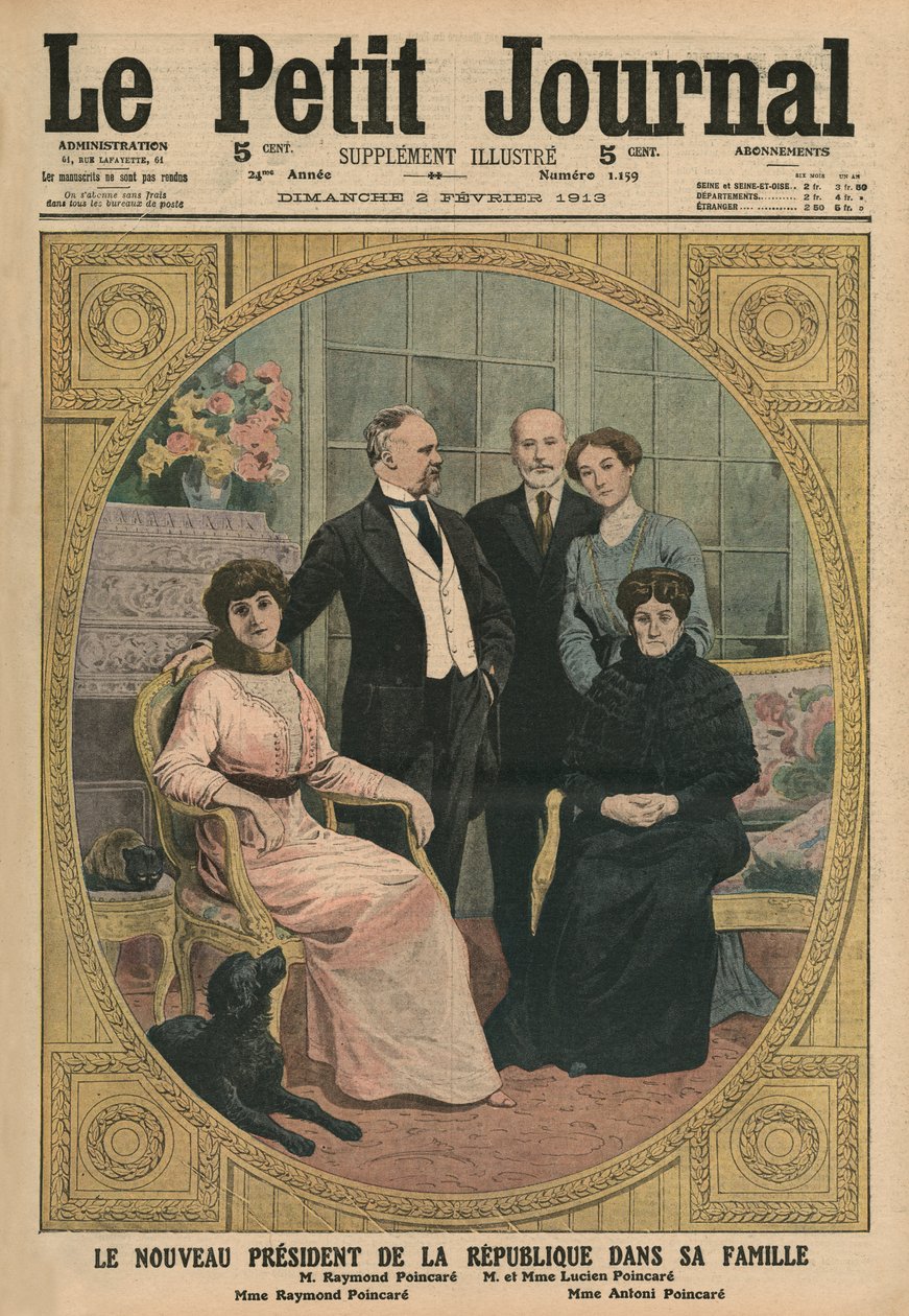 Il nuovo Presidente della Repubblica Francese, Raymond Poincare, con la sua famiglia, illustrazione di copertina da 