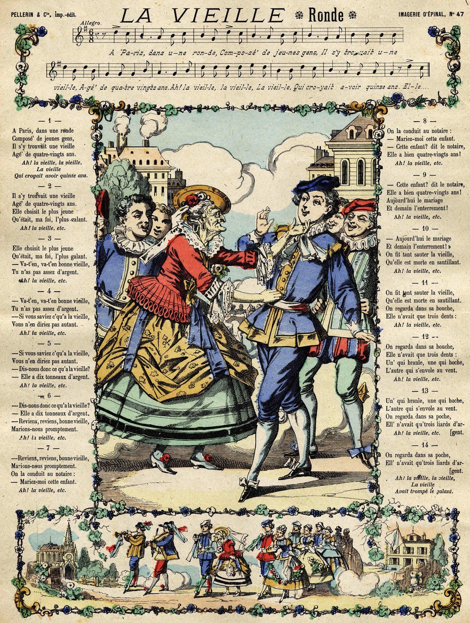 La vecchia canzone popolare. Immagine di Epinal del XIX secolo da French School