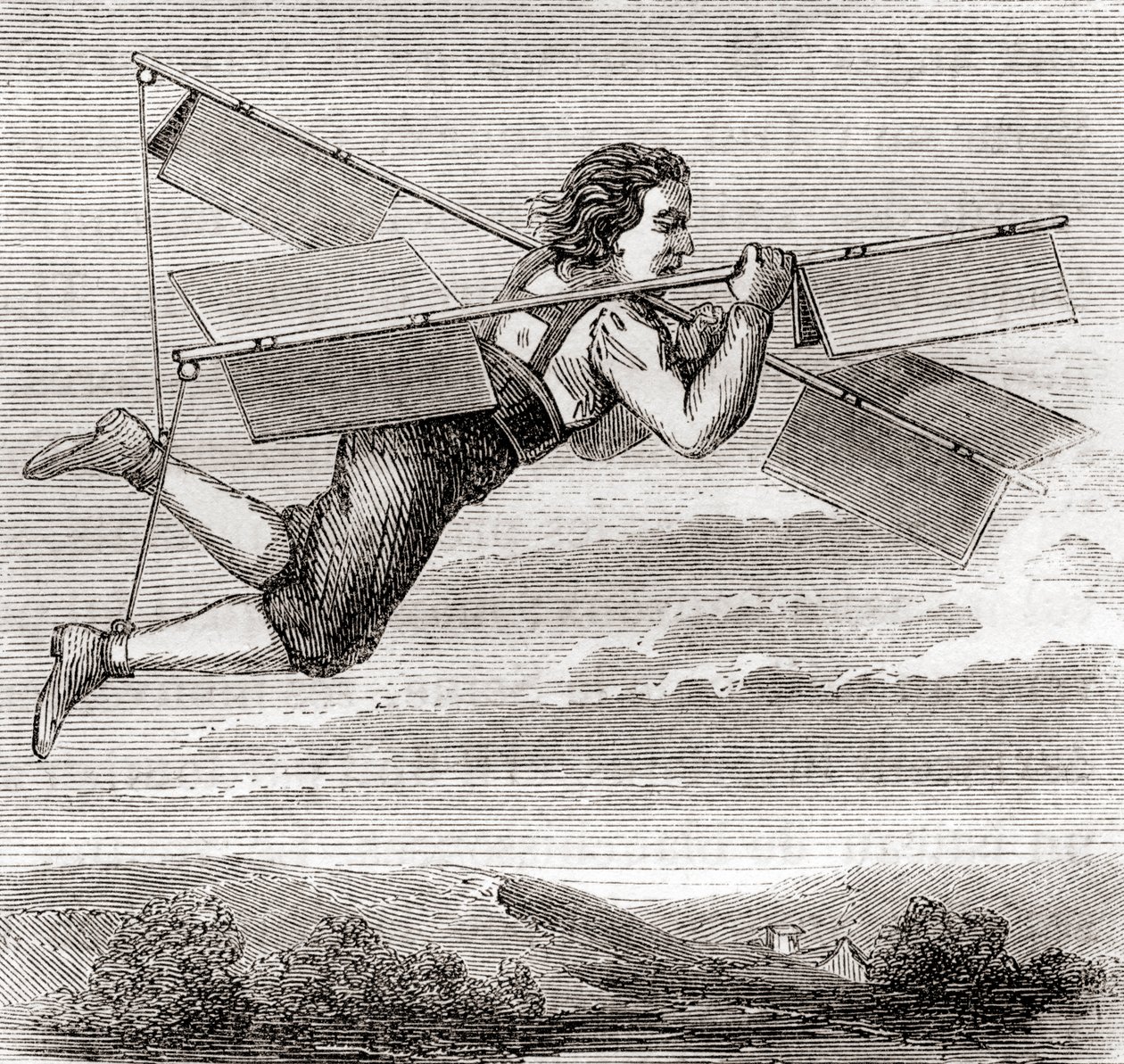 Il presunto volo del fabbro francese Jacob Besnier, con l