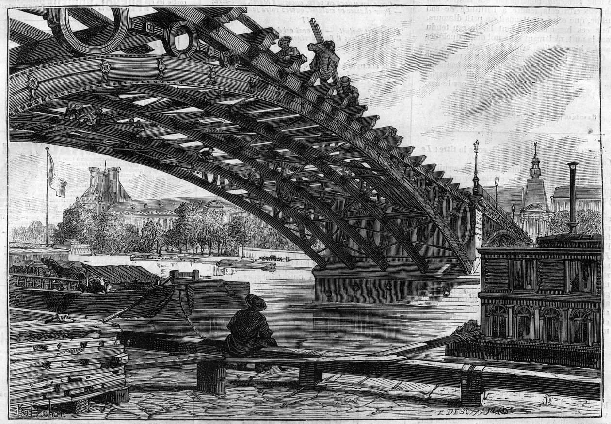 Il rifacimento del ponte dei Santi Peres (Pont du Carrousel) nel 1883 - incisione in 