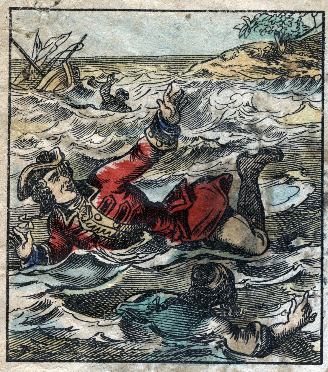 Il naufragio di Lemuel Gulliver. Illustrazione per "I viaggi di Gulliver" di Jonathan Swift (1667-1745). Imaging Epinal fine XIX secolo da French School