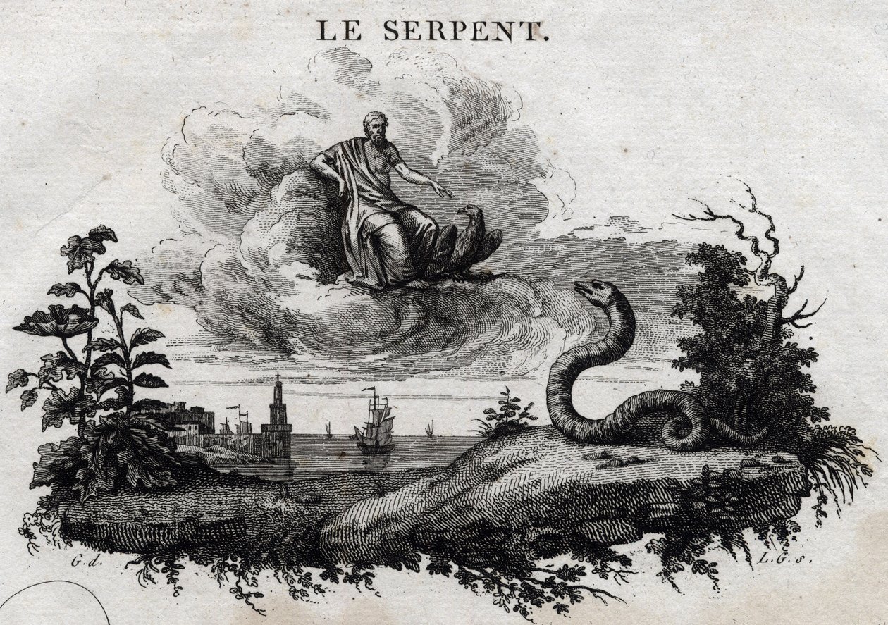Il serpente. Favola di Esopo. Scritta da Guillaume Montfort e incisa da Beauble nel 1801. da French School