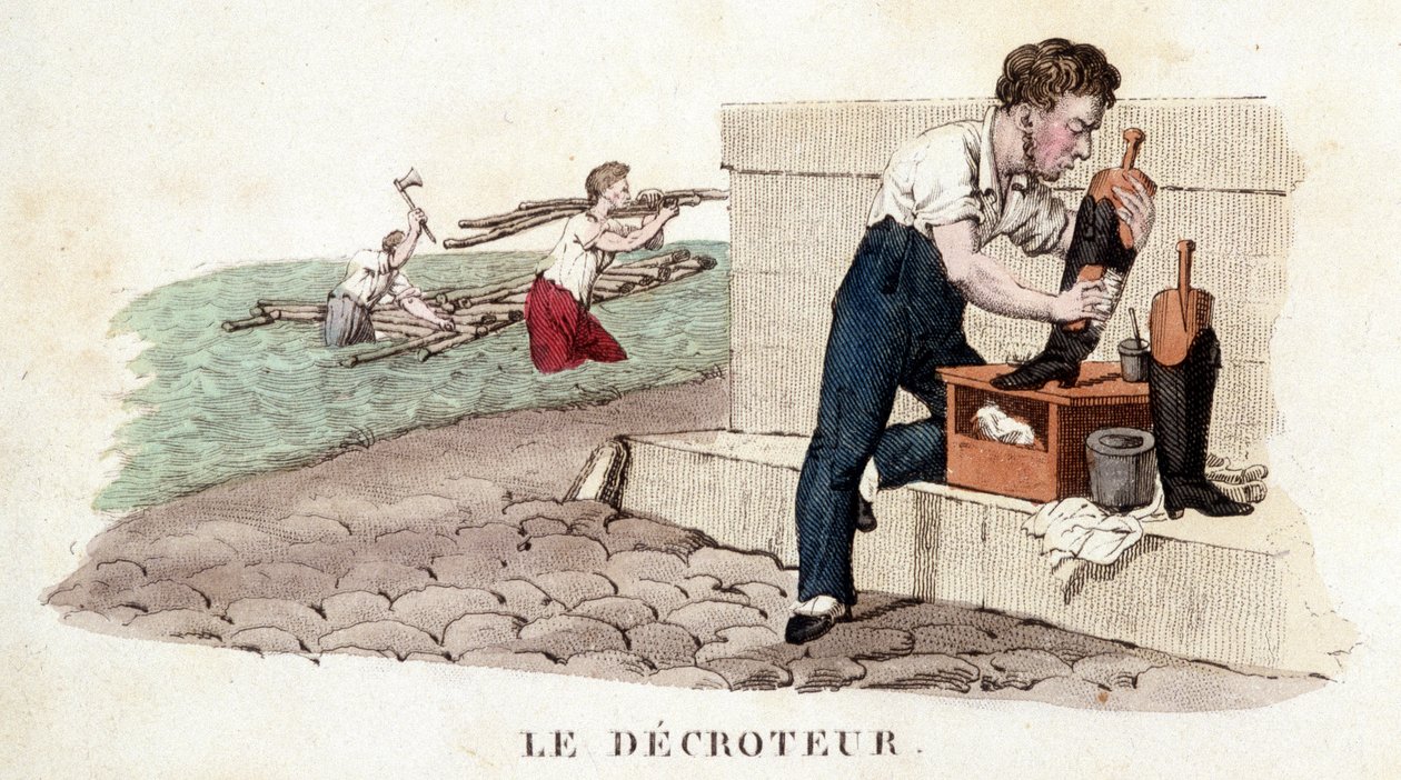 Il banco (lustrascarpe) - incisione da French School