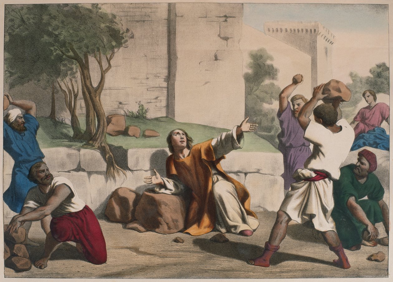 La lapidazione di Santo Stefano, illustrazione da un catechismo L