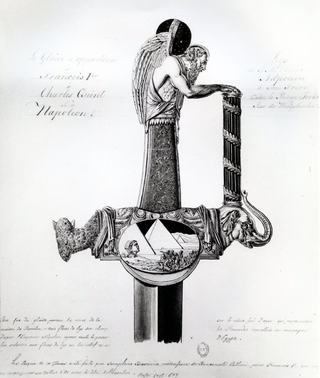 La spada posseduta da Francesco I di Francia, Carlo V, Sacro Romano Imperatore, e Napoleone Bonaparte con motivo rappresentante la campagna di Napoleone in Egitto da French School