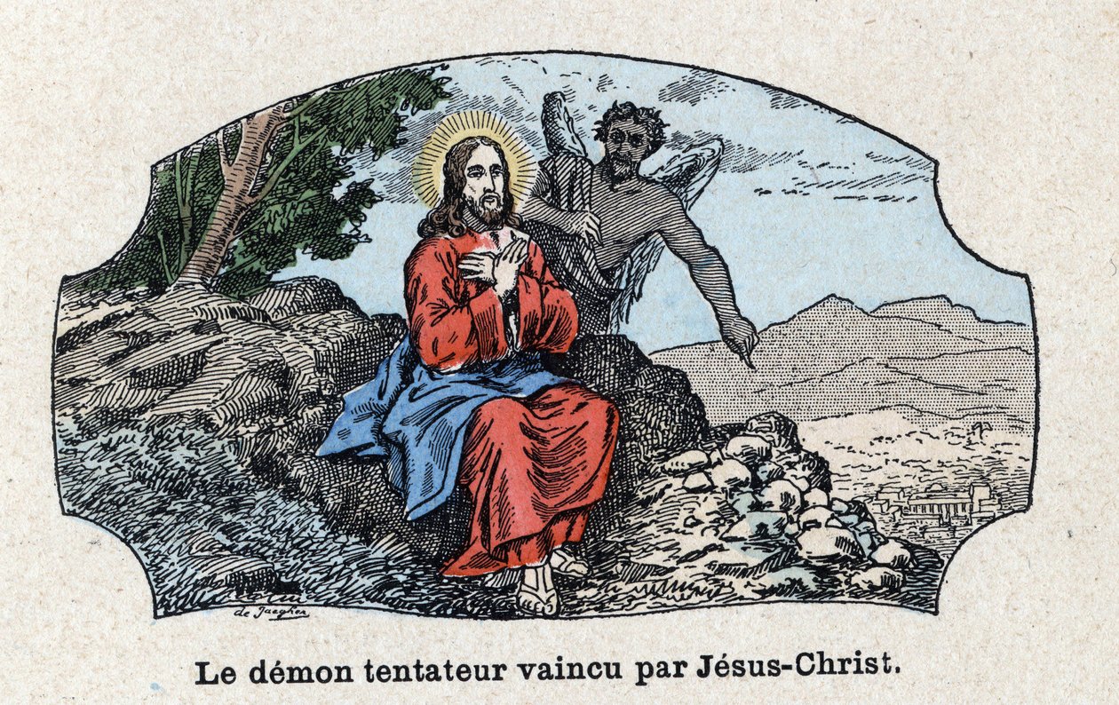 Il demone tentatore sconfitto da Gesù Cristo. Gesù Cristo condotto nel deserto dallo spirito, fu tentato dal diavolo. In "Tutto l