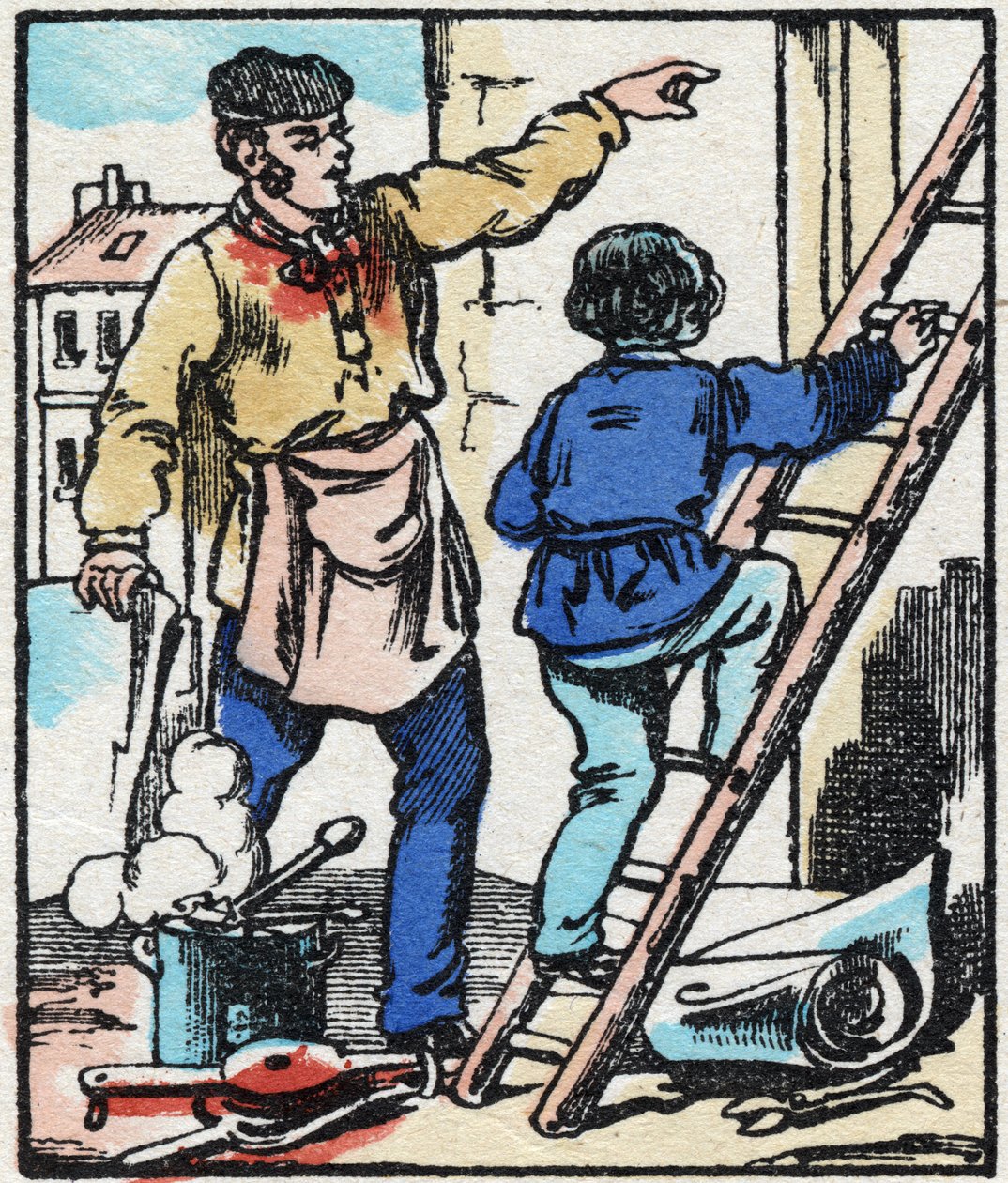Il tintore. Incisione in "La chanson des metier". Immagine di Epinal, fine XIX secolo. Collezione privata. da French School
