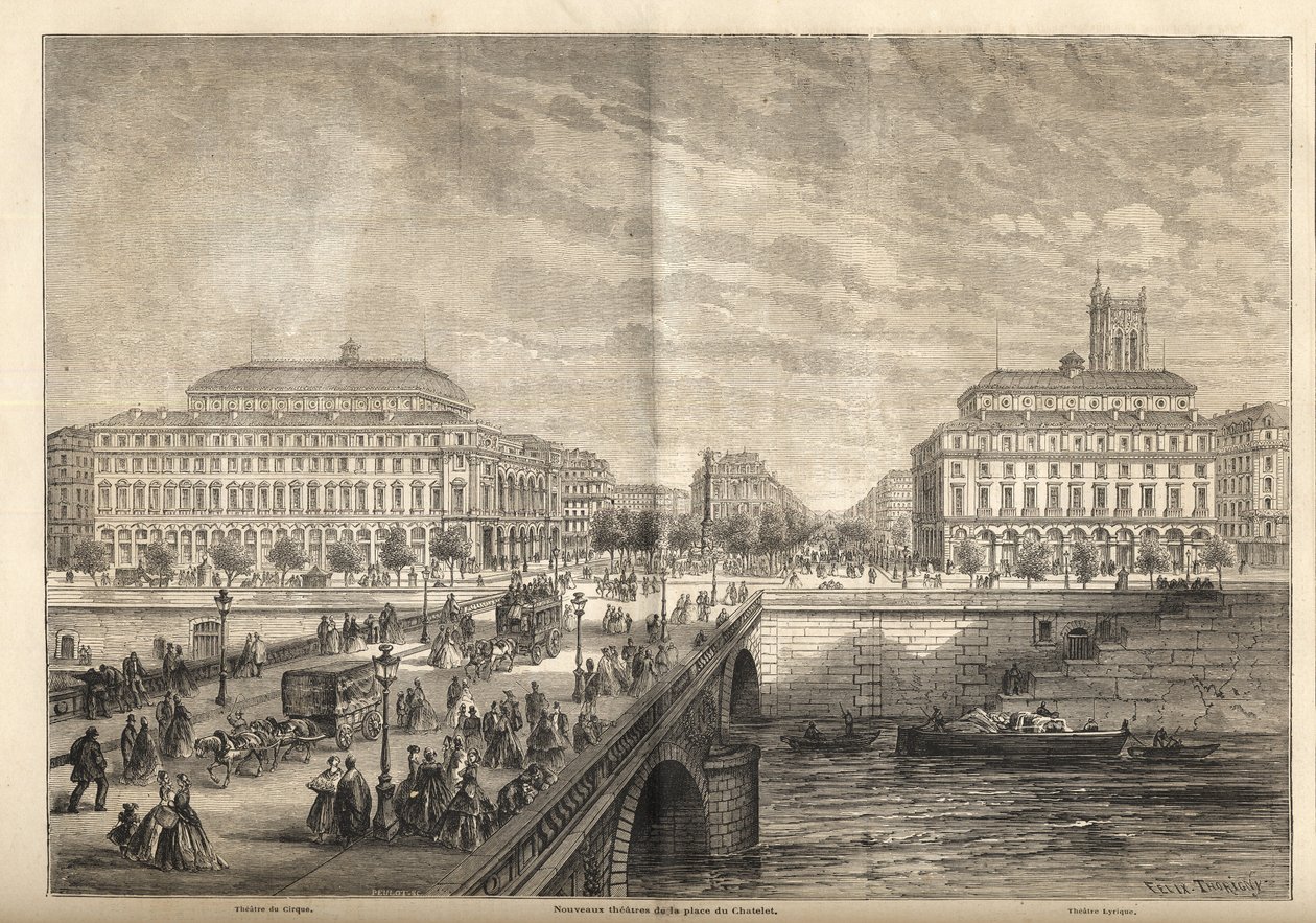I due nuovi teatri di Place du Châtelet a Parigi nel 1862 - Incisione da 