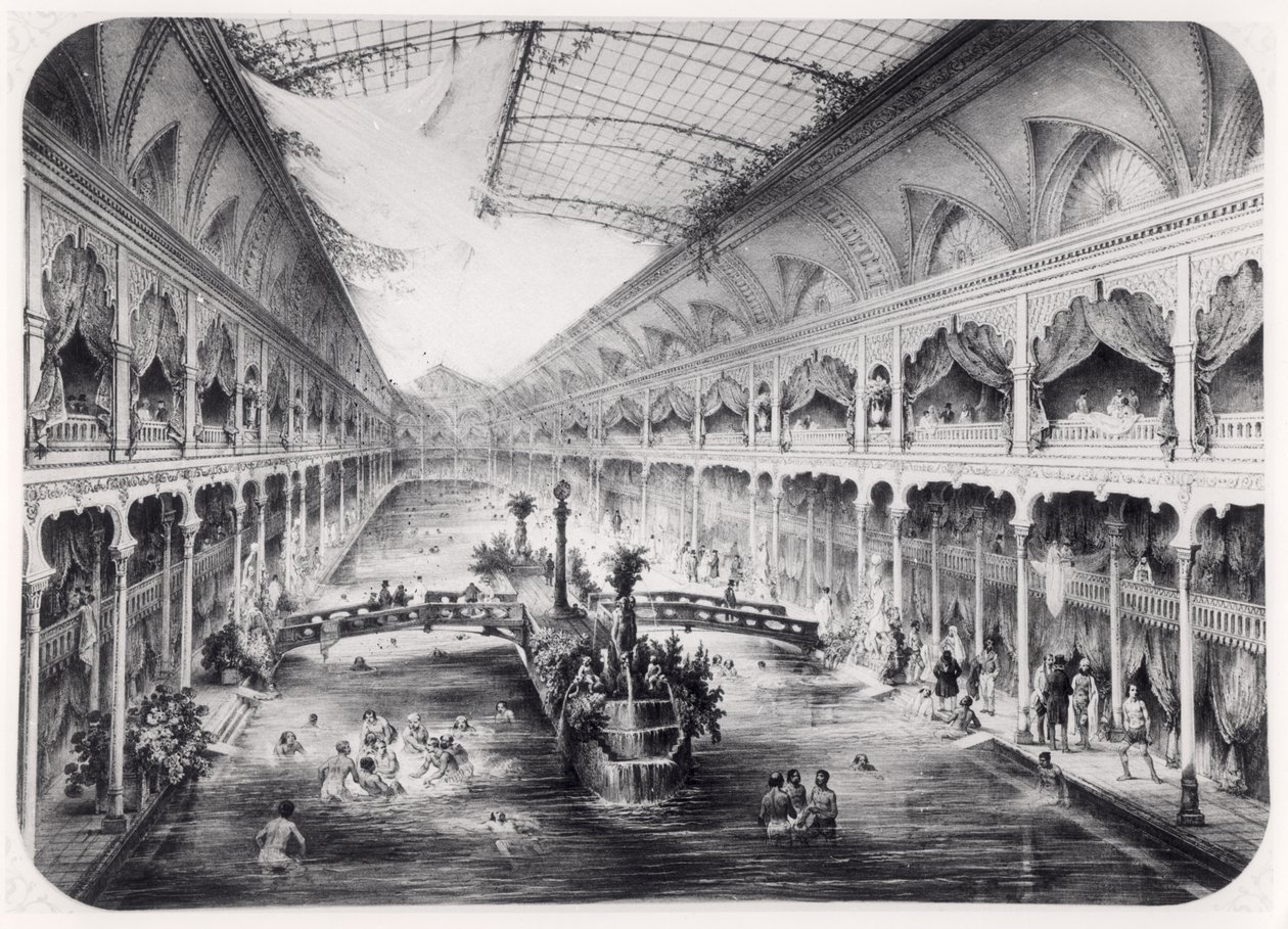 Il ginnasio acquatico degli Champs-Elysees a Parigi, 1847 da French School