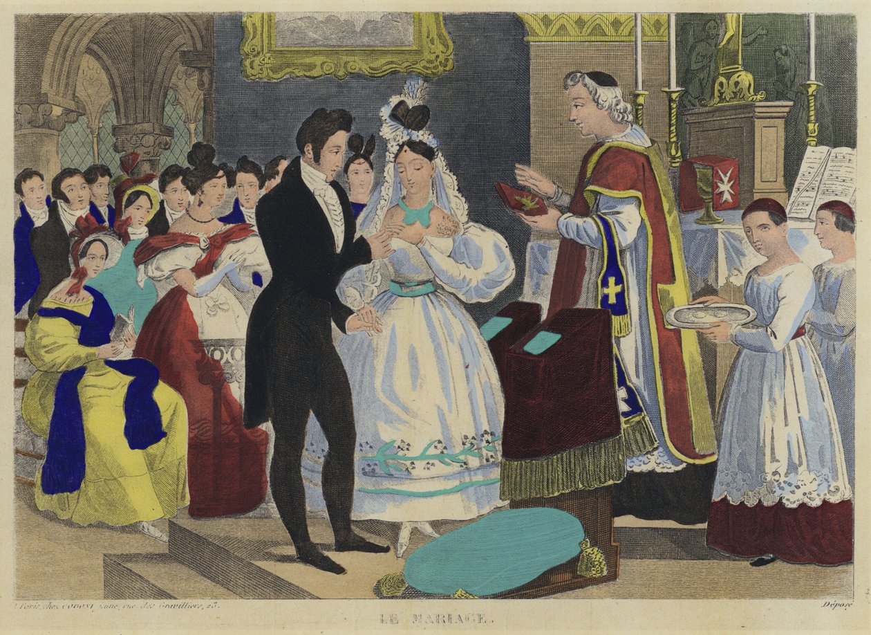 Il matrimonio (litografia a colori) da French School