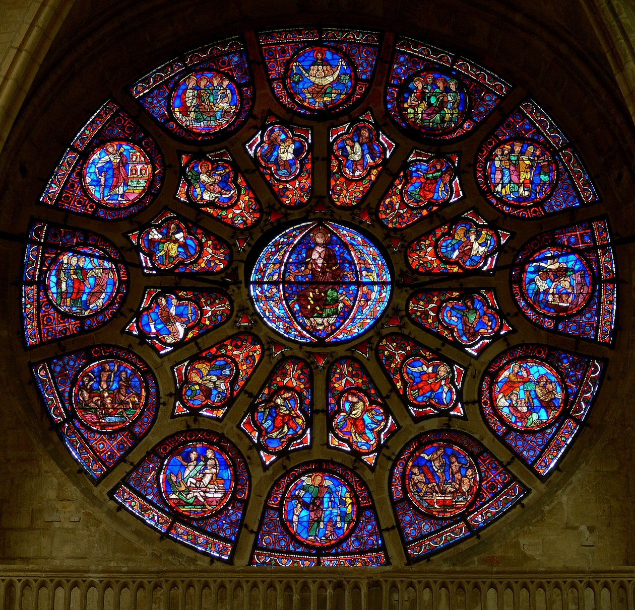 La finestra a rosa occidentale, raffigurante il Giudizio Universale (finestra a rosa - interno) da French School