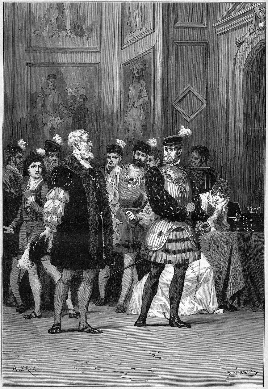 Rappresentazione teatrale: "Hernani" di Victor Hugo (1802-1885), atto III scena 6. Parigi, Comédie Française da French School