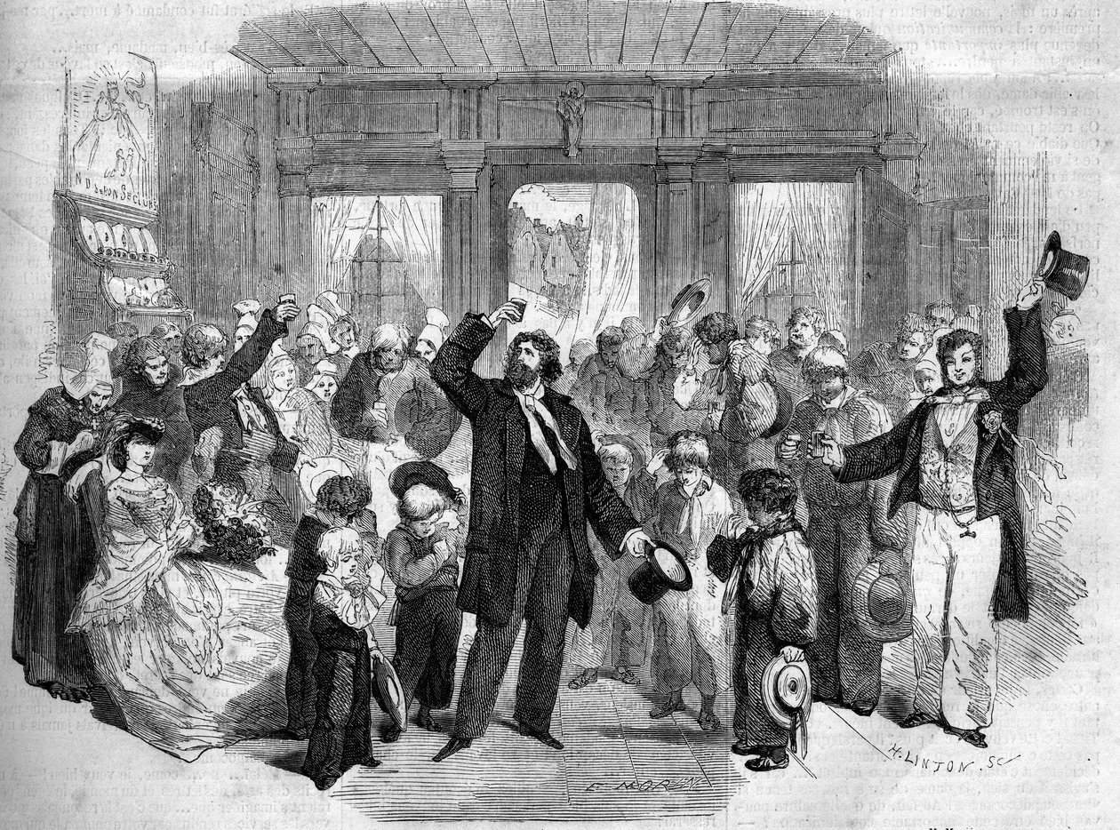 Rappresentazione teatrale di "La Penelope Normande" (Atto I) di Alphonse Karr (1808-1890). Tra i comici c