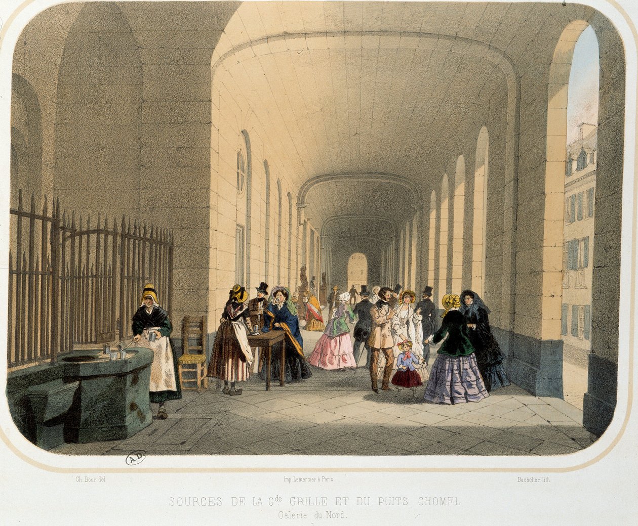 Termalismo: veduta della sorgente della grande griglia e del pozzo Chomel, galleria del nord da French School