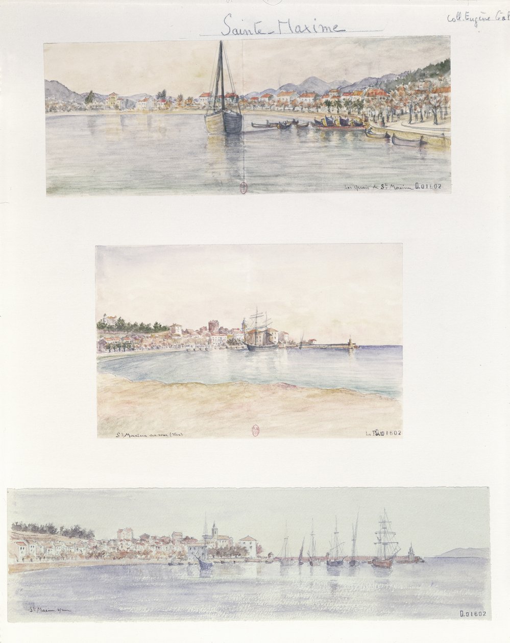 Tre vedute di Sainte Maxime da French School