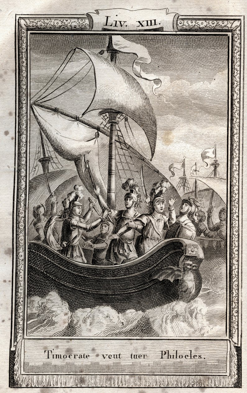Timocrate vuole uccidere Filotele - incisione del 1798 da "Les Aventures de Télémaque, fils d