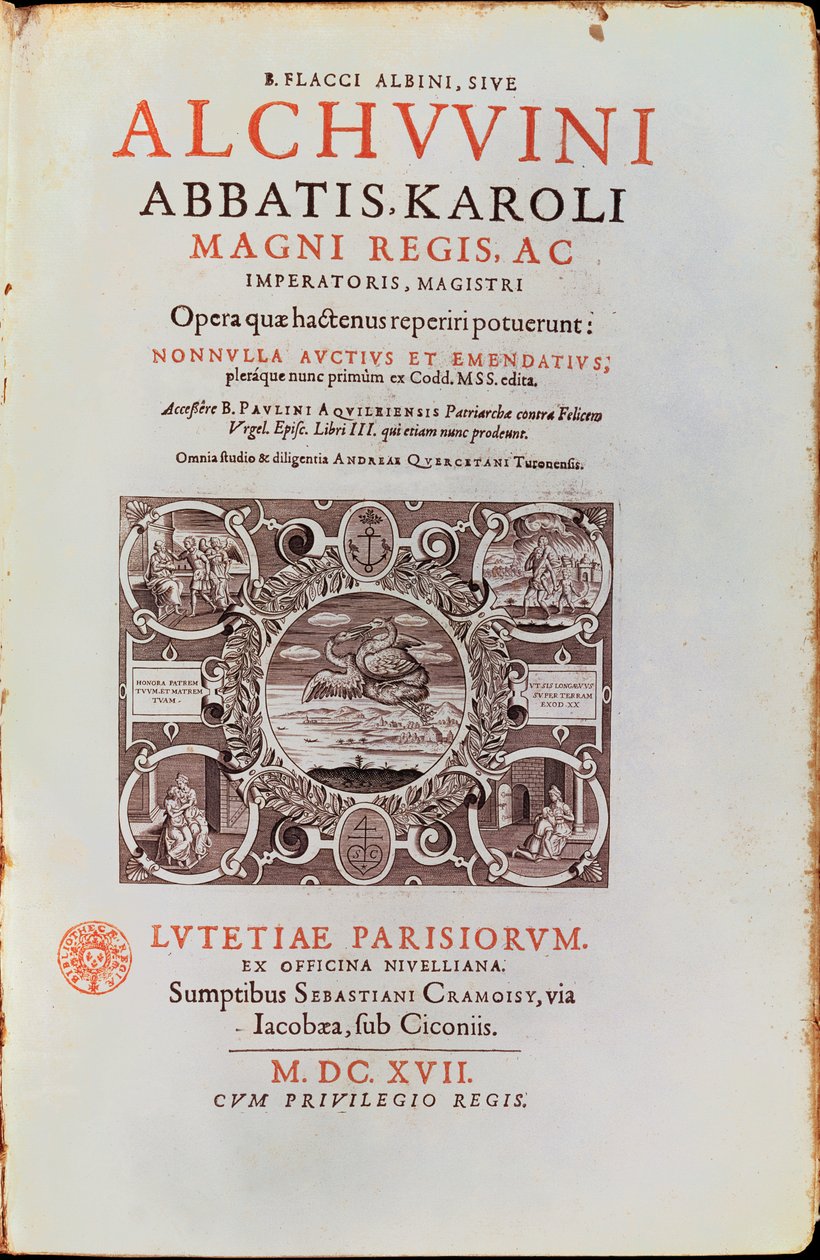 Pagina del Titolo da Abbatis Karoli Magni Regis di Alcuino, pubblicato nel 1617 da French School