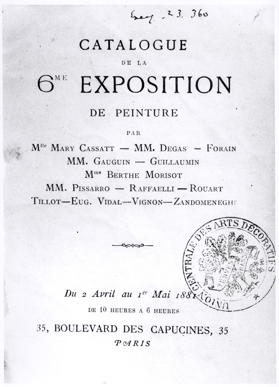 Pagina del titolo per il catalogo della 6ª Esposizione Impressionista, 1881 da French School
