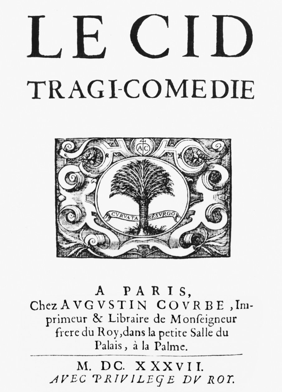 Frontespizio di Le Cid (1637) di Pierre Corneille (1606-84) pubblicato nel 1637 da French School