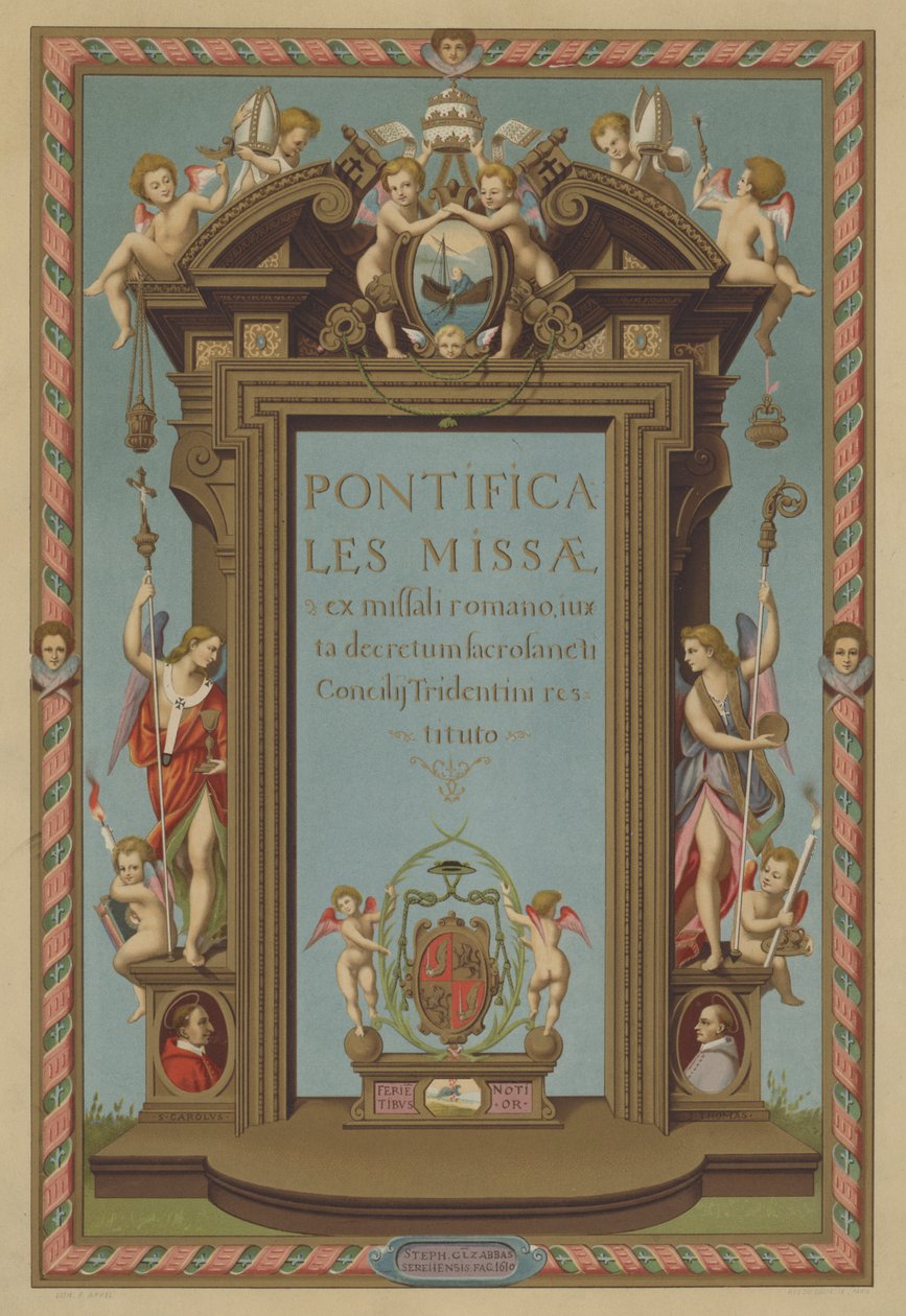 Frontespizio del Messale Pontificio (cromolitografia) da French School