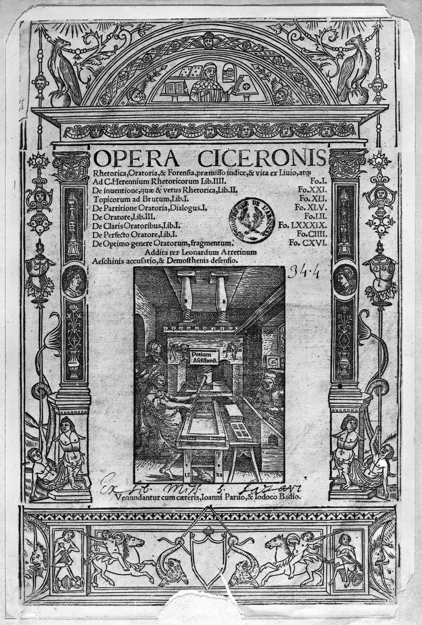 Pagina del titolo di Opera Ciceronis, pubblicata nel 1520 da French School