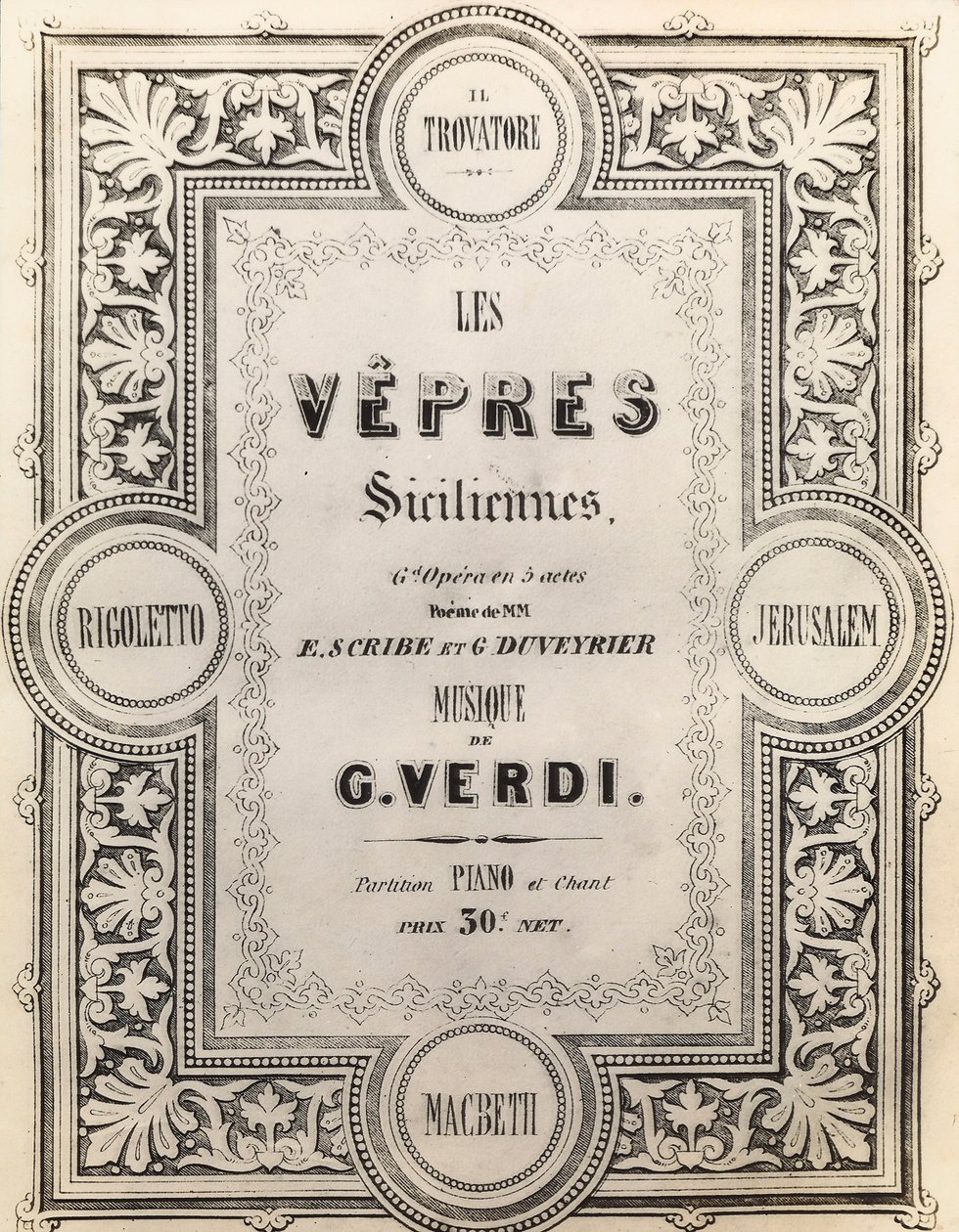 Pagina del titolo della partitura I Vespri Siciliani da French School