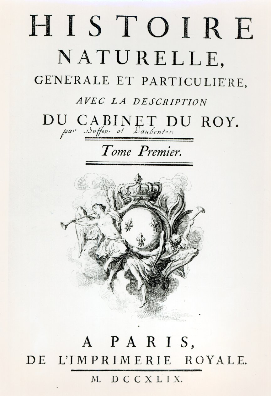 Pagina del titolo di Histoire Naturelle, Generale et Particuliere di Buffon, Parigi, 1749 da French School