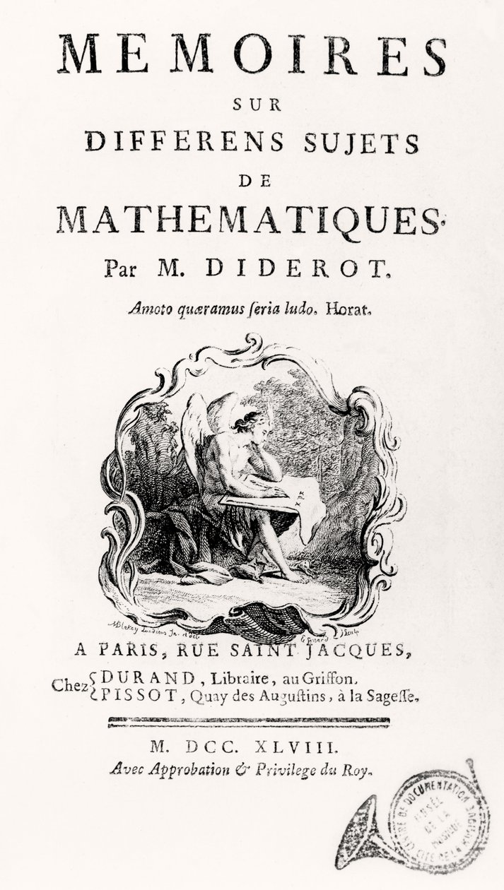 Pagina del titolo di "Mémoires sur différens sujets de mathématiques", 1748 da French School
