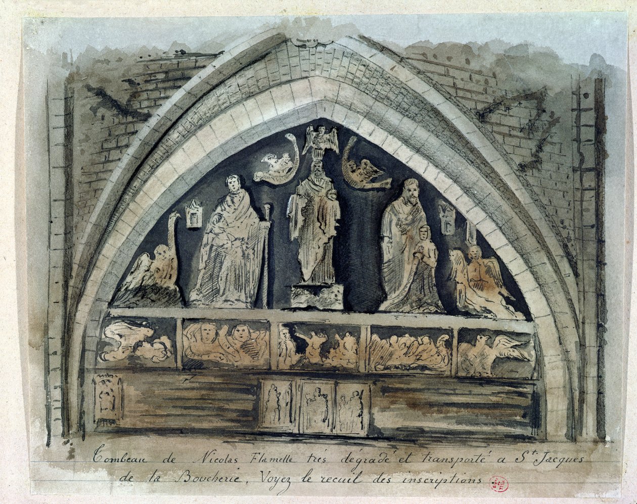 Tomba di Nicolas Flamel (c.1330-1418) al Cimitero degli Innocenti da French School