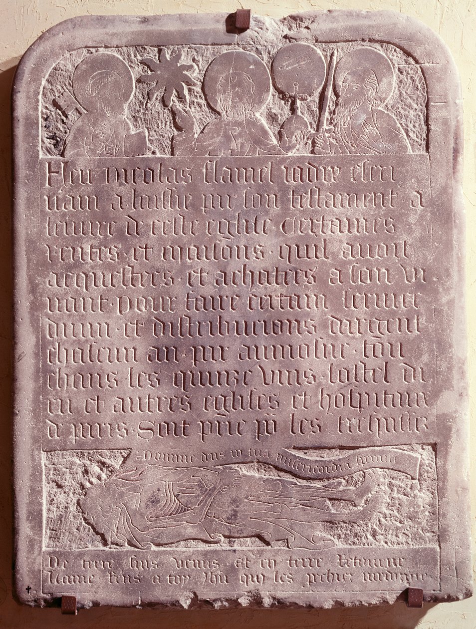 Lapide di Nicolas Flamel, originariamente dalla Chiesa di Saint-Jacques-de-la-Boucherie, 1418 da French School