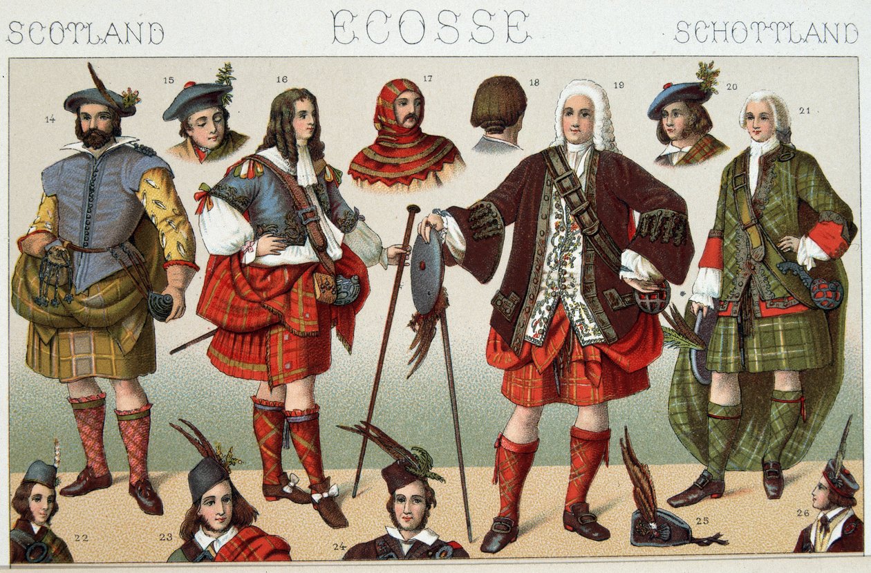 Costumi tradizionali scozzesi - in "Il costume storico" di Racinet da French School