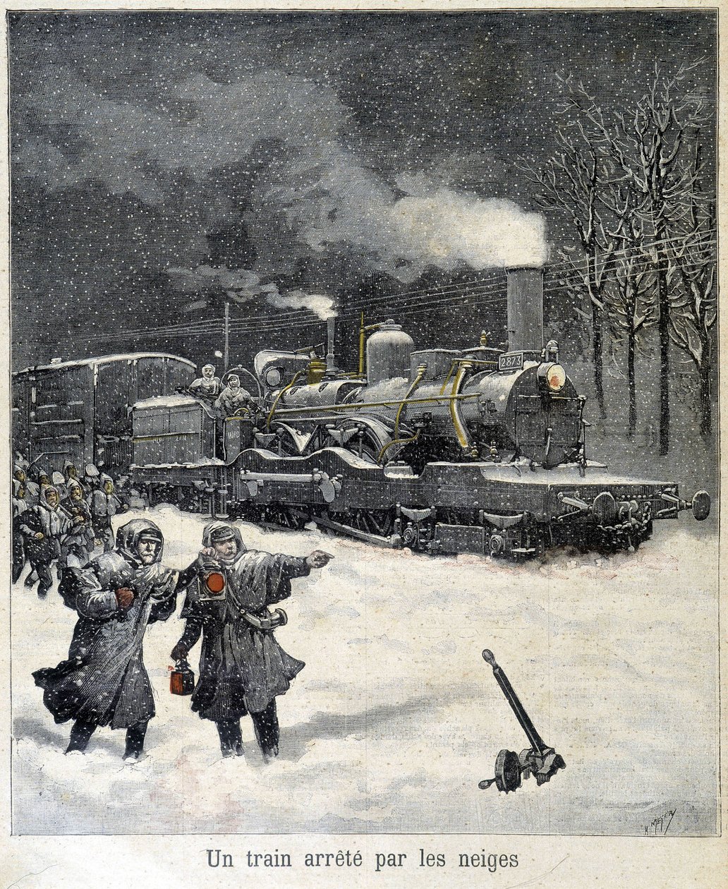 Treno costretto a fermarsi dalla neve. Illustrazione del giornale "Le Petit Parisien" del marzo 1892 da French School