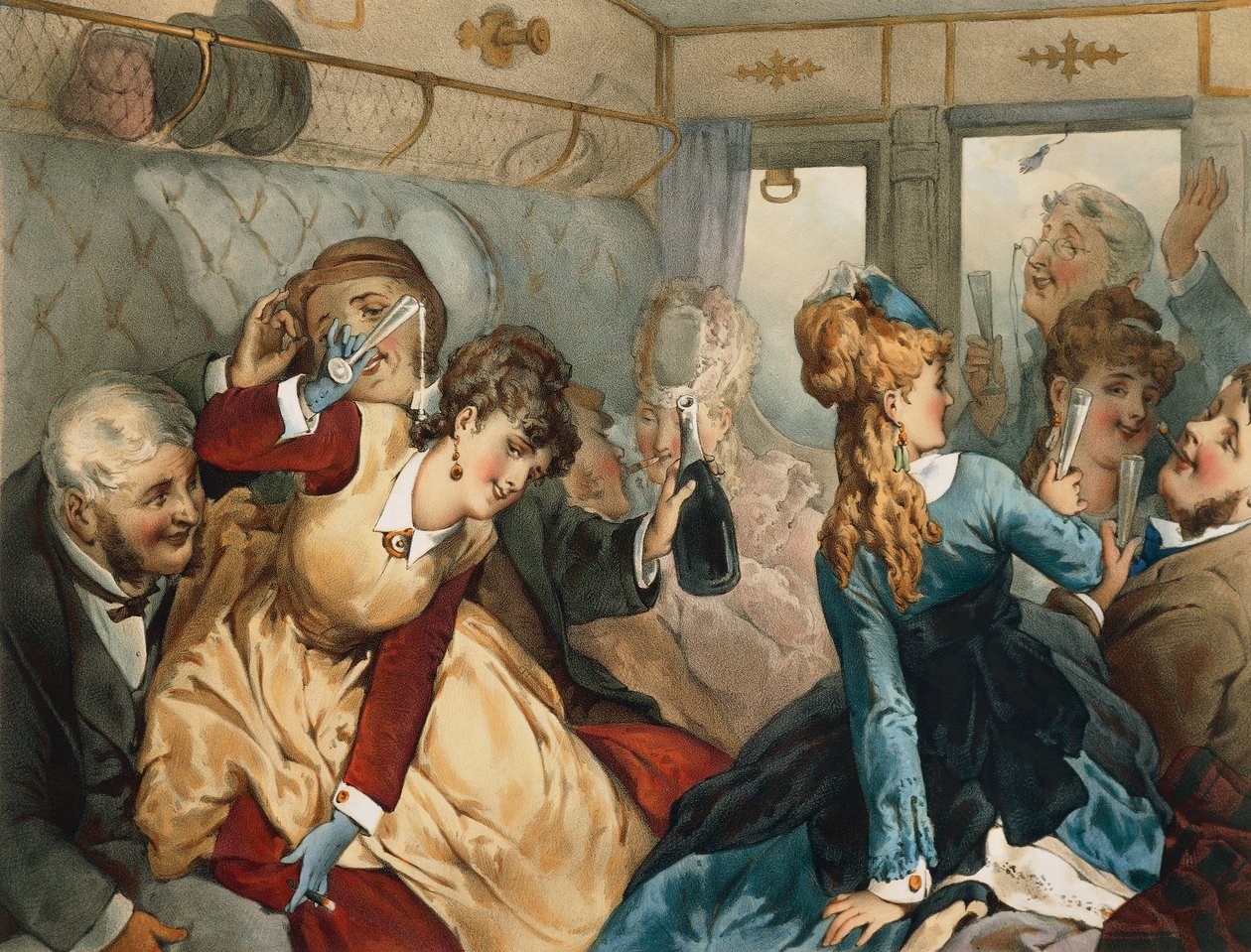 Treno del piacere, illustrazione per La casa di Madame Tellier, di Guy de Maupassant da French School