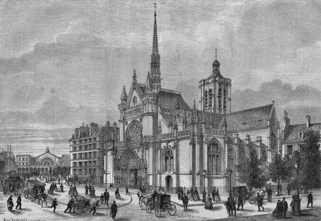 Trasformazioni di Parigi sotto il Secondo Impero, Parigi haussmanniana: vista della nuova facciata neogotica della chiesa di San Lorenzo, boulevard de Strasbourg, restaurata dall