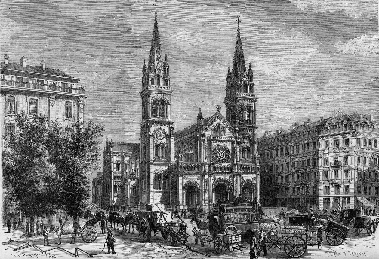 Trasformazioni di Parigi sotto il Secondo Impero, Parigi haussmanniana: vista esterna della chiesa di Saint Ambroise (Saint-Ambroise) costruita da Théodore Ballu (1817-1885) da French School
