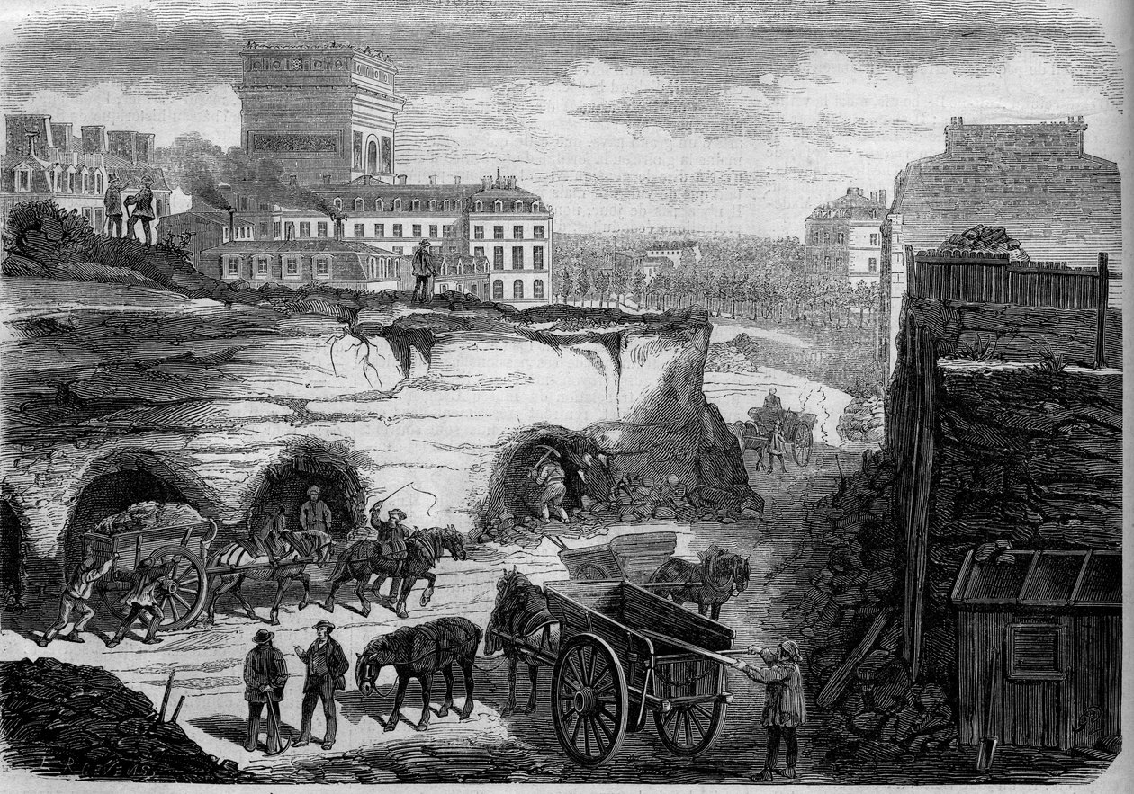 Trasformazioni di Parigi sotto il Secondo Impero, Parigi di Haussmann: apertura del boulevard du Roi de Rome (oggi, avenue de Kleber). Incisione in 