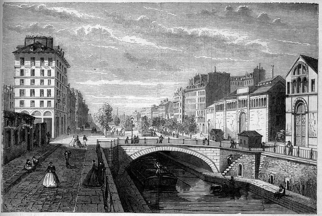 Trasformazioni di Parigi sotto il Secondo Impero, Parigi Haussmanniana: vista del boulevard Richard Lenoir stabilito sulla volta del Canal Saint Martin. Incisione in "Le Monde Illustré" n°233 del 28 settembre da French School