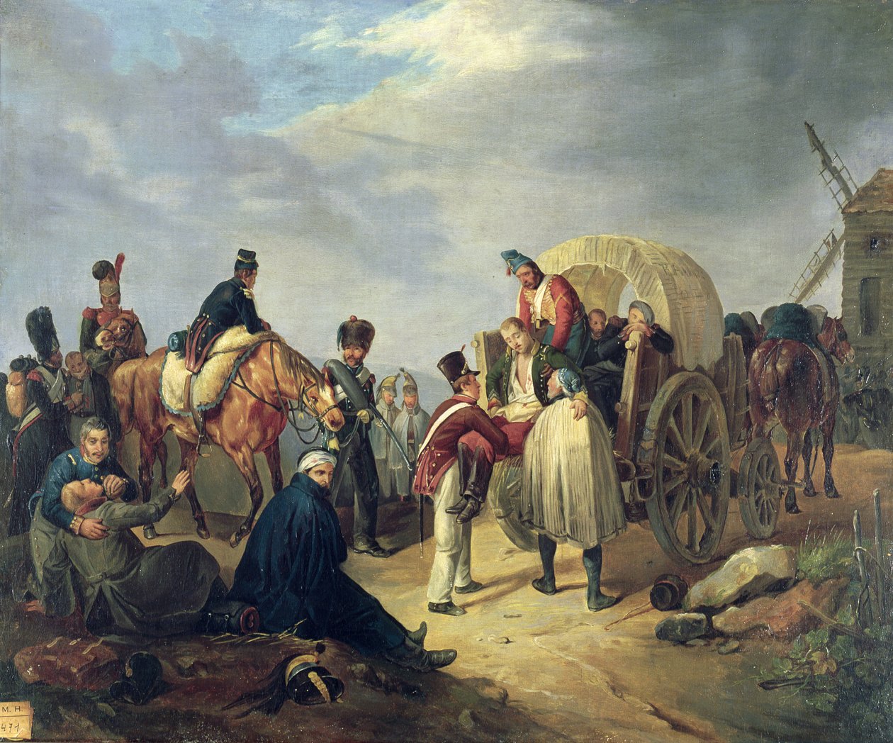 Trasporto di soldati feriti durante le guerre napoleoniche da French School