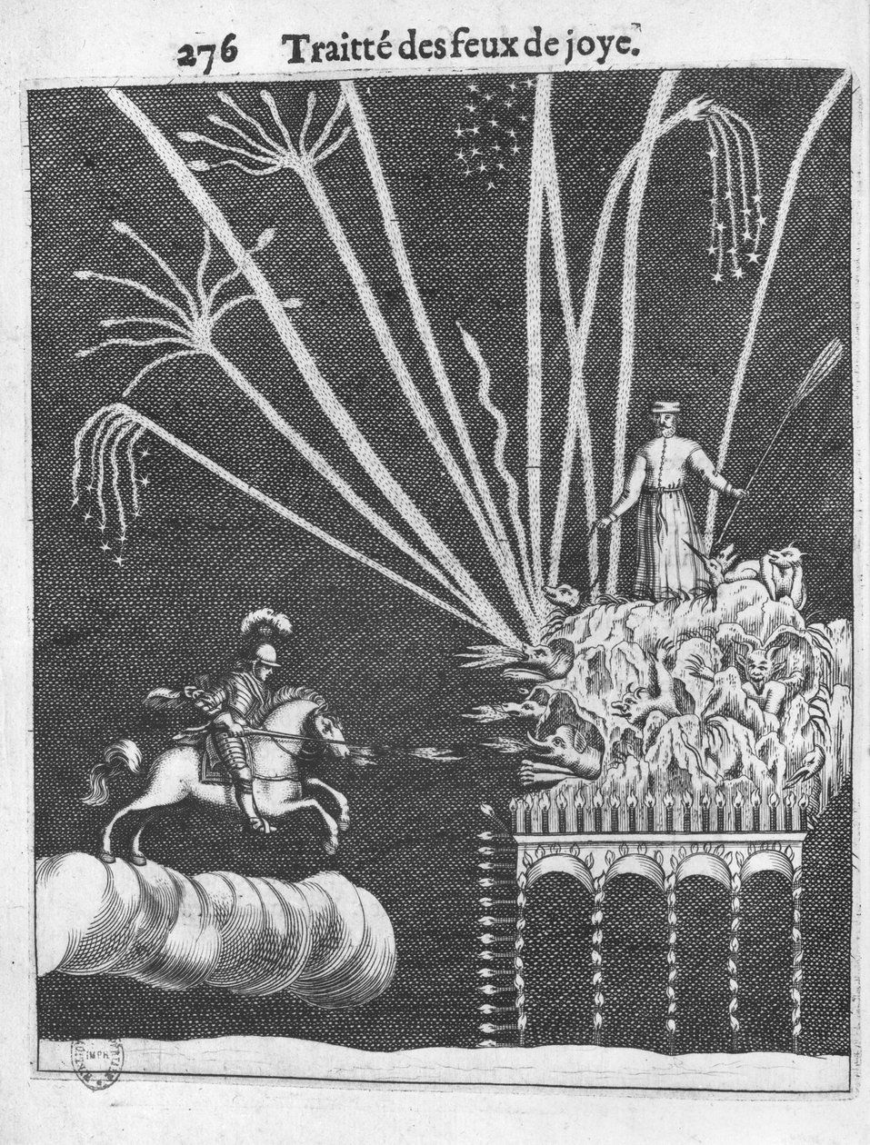 Trattato dei falò, illustrazione da Pratique de la Guerre di Francois Malthus, Parigi, 1656 da French School