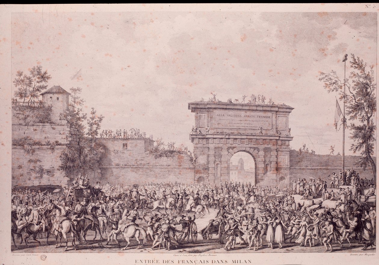 Ingresso trionfale delle truppe francesi sotto Napoleone Bonaparte a Milano, 15 maggio da French School