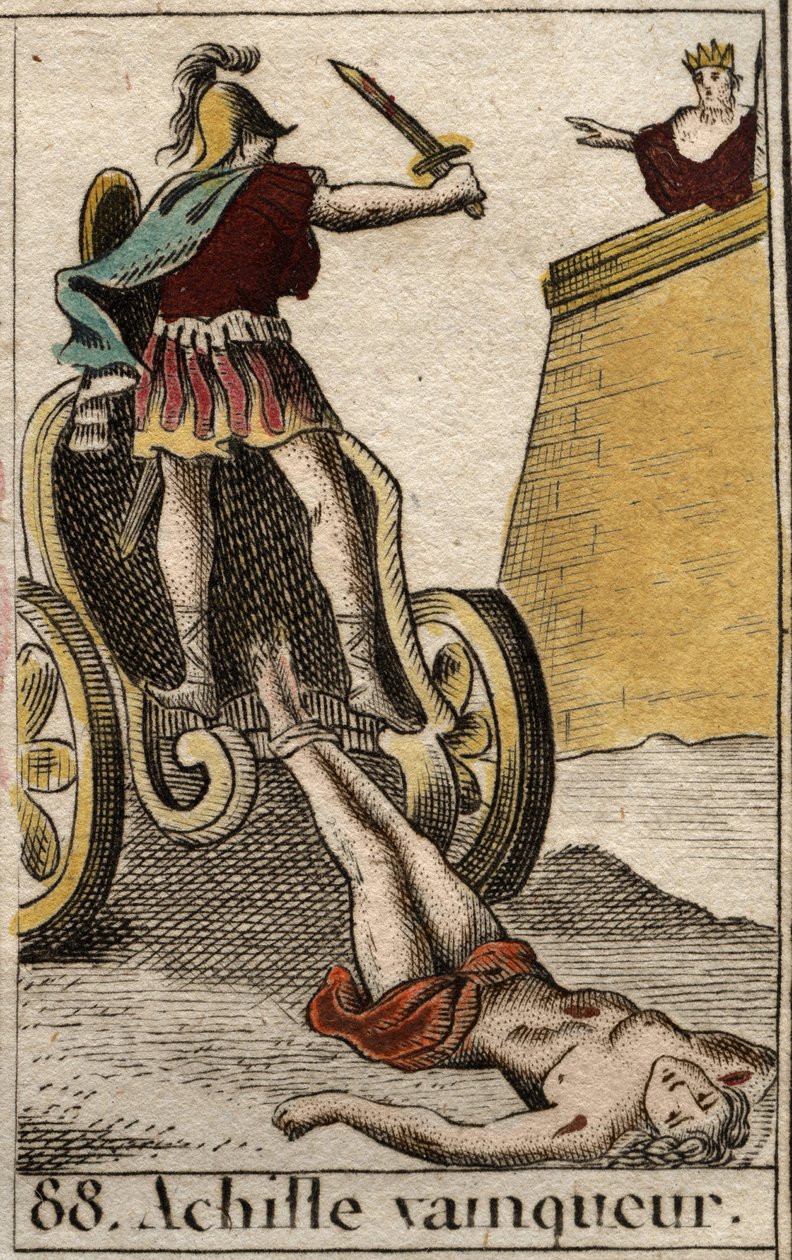 Guerra di Troia: Achille trionfante trascina il corpo senza vita di Ettore davanti alle porte di Troia. Da 