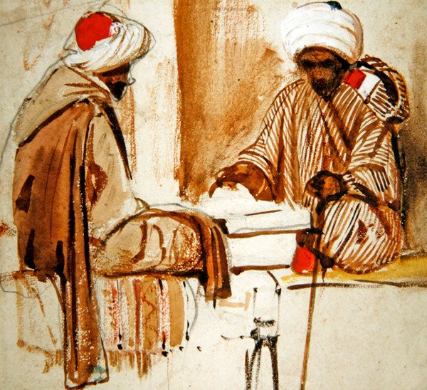 Due arabi che giocano a backgammon da French School